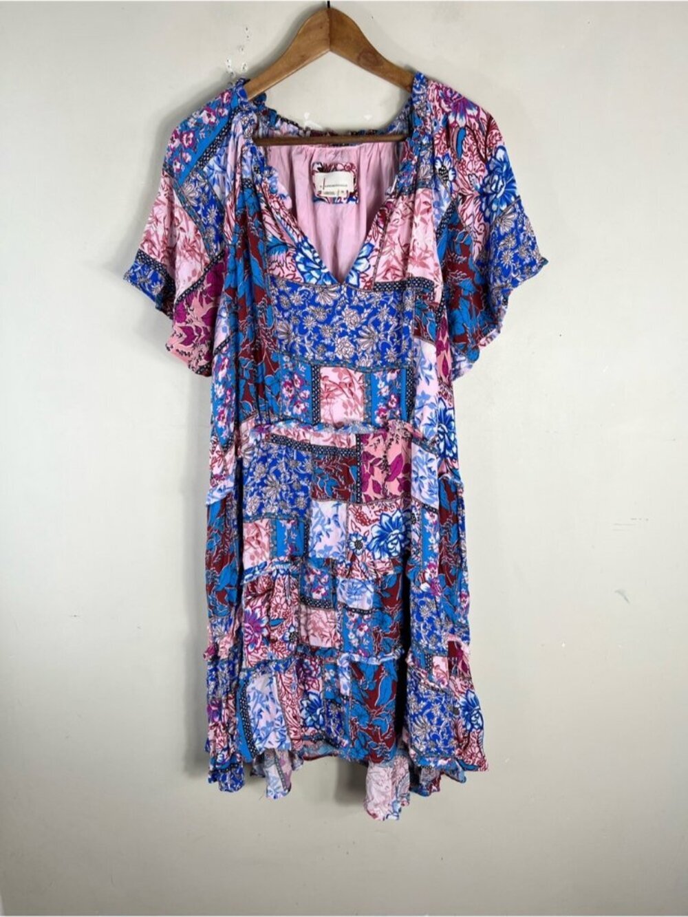 Anthropologie Robin Tiered Mini Dress Floral patchwork Size 2X Flowy Bohemian - Picture 4 of 13